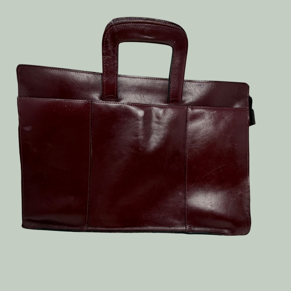 Vintage Burgundy Leather Portfolio Bag Made in Korea Deep Red labtop Bag